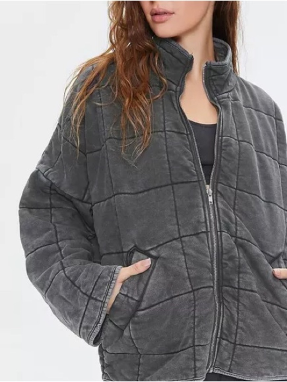 Forever 21 Oversized Quilted Zip Up Jacket